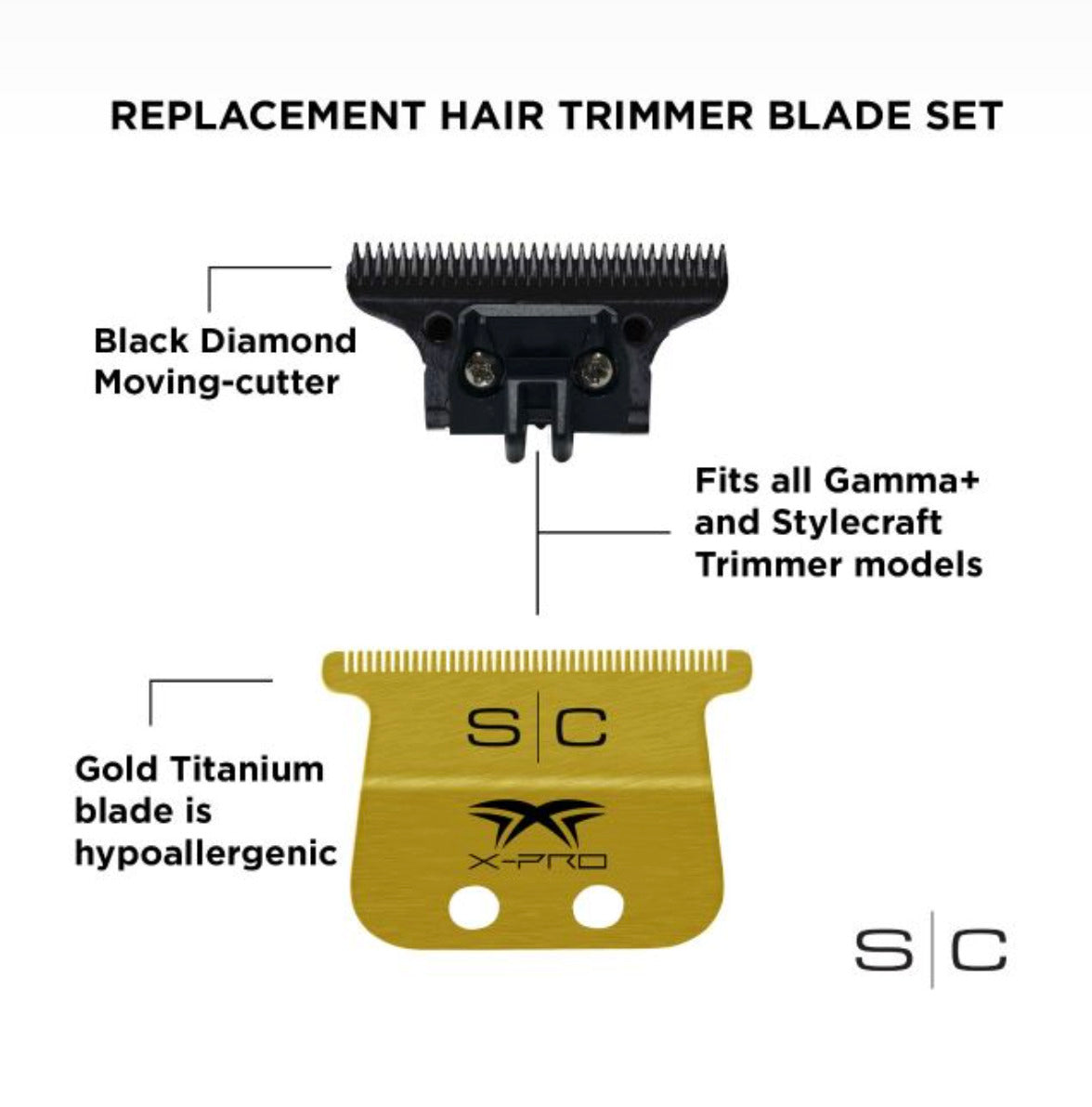 StyleCraft S|C Gold X-Pro Wide Fixed Trimmer Blade with DLC Deep Tooth Cutter