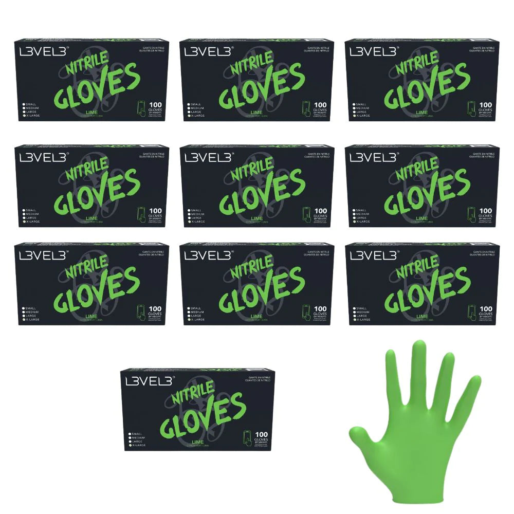 L3VEL3 Professional Nitrile Gloves Lime - 100 Pack