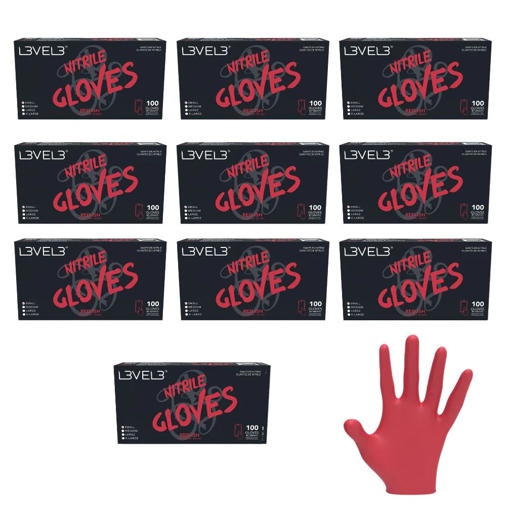 L3VEL3 Professional Nitrile Gloves Red - 100 Pack